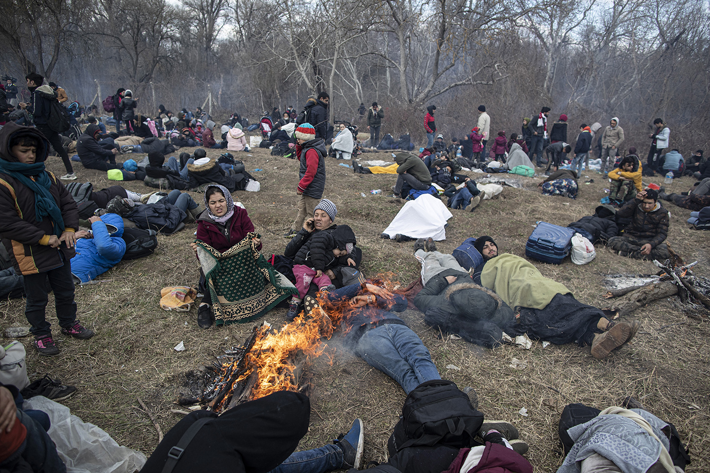 efugees have some rest before attempting to pass the Turkish-Greek border and try to enter Europe, Edirne, Turkey, 29 February 2020. 
