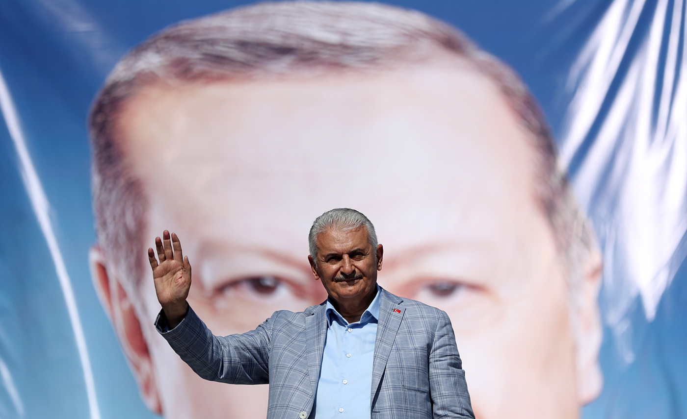  Turkish ruling party Justice and Development Party (AKP) candidate for Istanbul Mayor Binali Yildirim greets people during his repeated election campaign rally in Istanbul, Turkey, 22 June 2019.